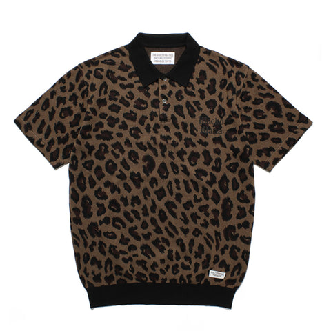 Image of WACKO MARIA | LEOPARD KNIT JACQUARD POLO SHIRT 23SS-WMK-KN09 brown