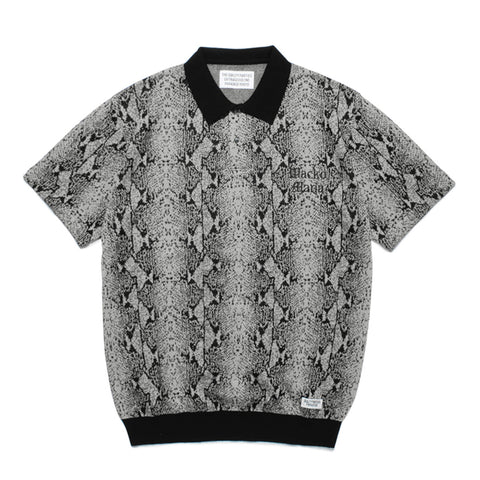 Image of WACKO MARIA | PYTHON KNIT JACQUARD POLO SHIRT 23SS-WMK-KN10 gray