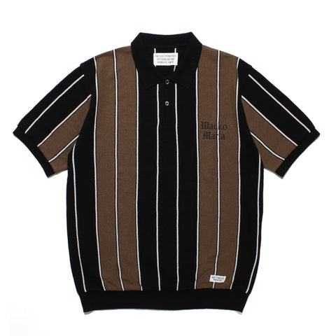 Image of WACKO MARIA | STRIPED KNIT JACQUARD POLO SHIRT 23SS-WMK-KN11 brown