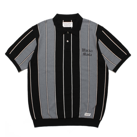 Image of WACKO MARIA | STRIPED KNIT JACQUARD POLO SHIRT 23SS-WMK-KN11 gray