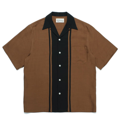 Image of WACKO MARIA | TWO TONE 50'S OPEN COLLAR SHIRT TYPE-1 | 23SS-WMS-OC17 Brown