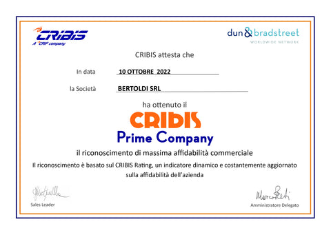 Bertoldi Srl ha ottenuto il certificato CRIBIS Prime Company