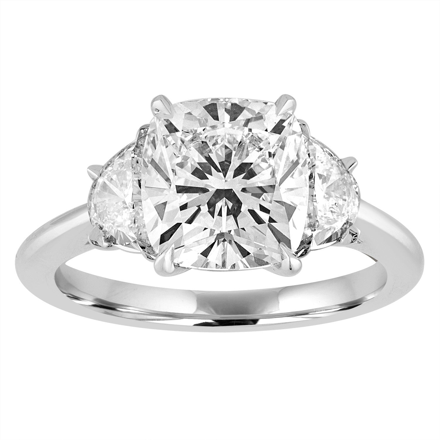 Cushion Cut Engagement Ring with Half Moon Side Stones