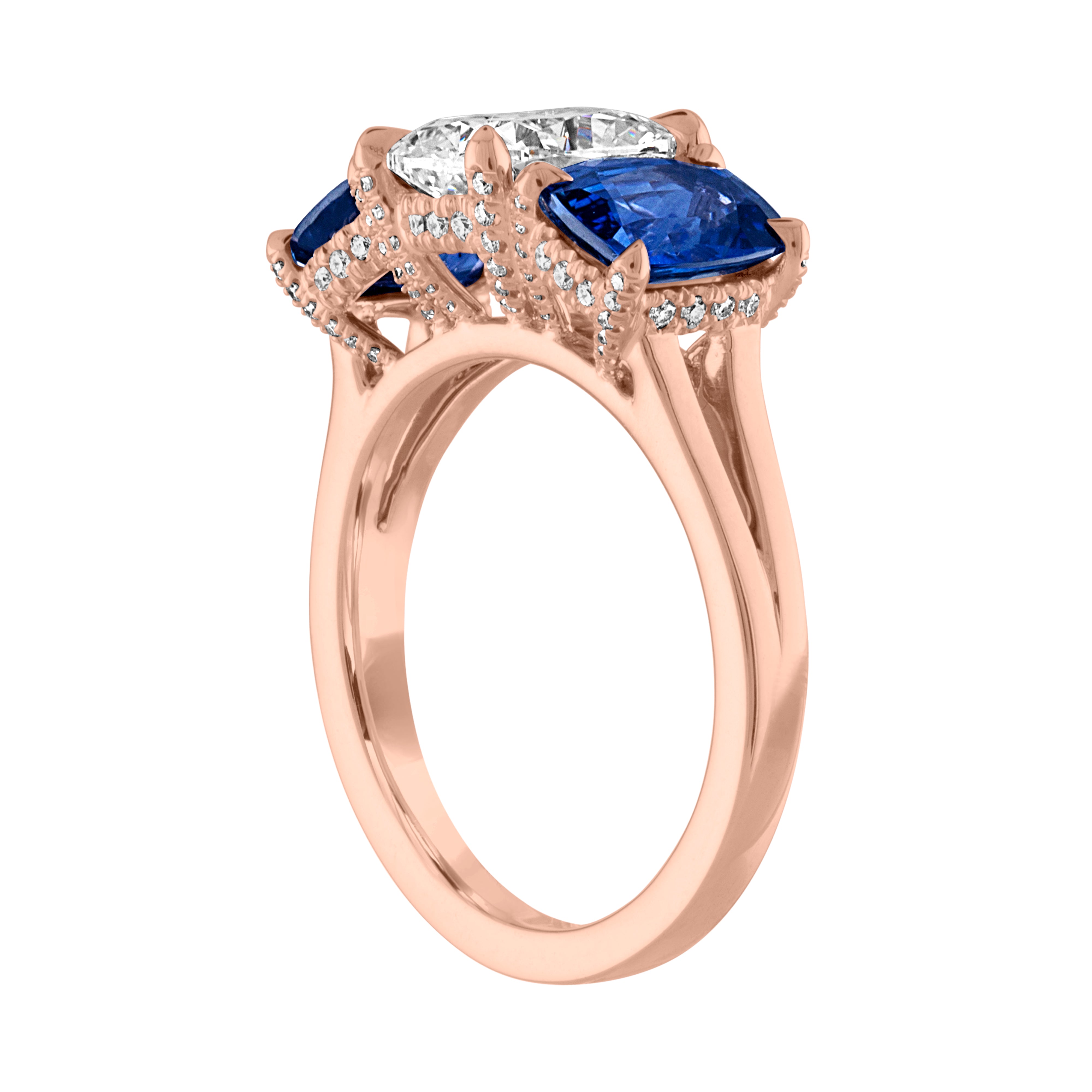 Cushion Cut Engagement Ring with Blue Sapphire Side Stones