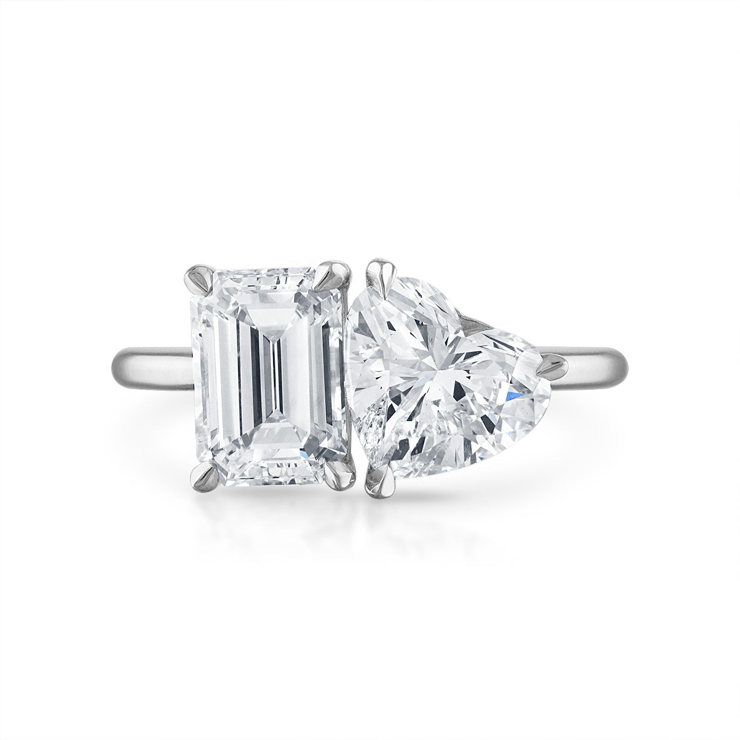Sold: 3.06Cttw Emerald Cut And Heart Shaped Two-Stone Engagement Ring