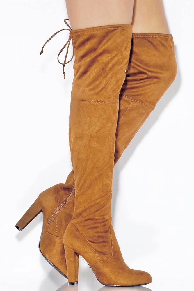 thigh high camel suede boots