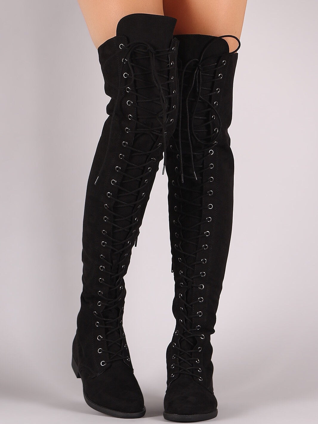 knee high lace up flat boots