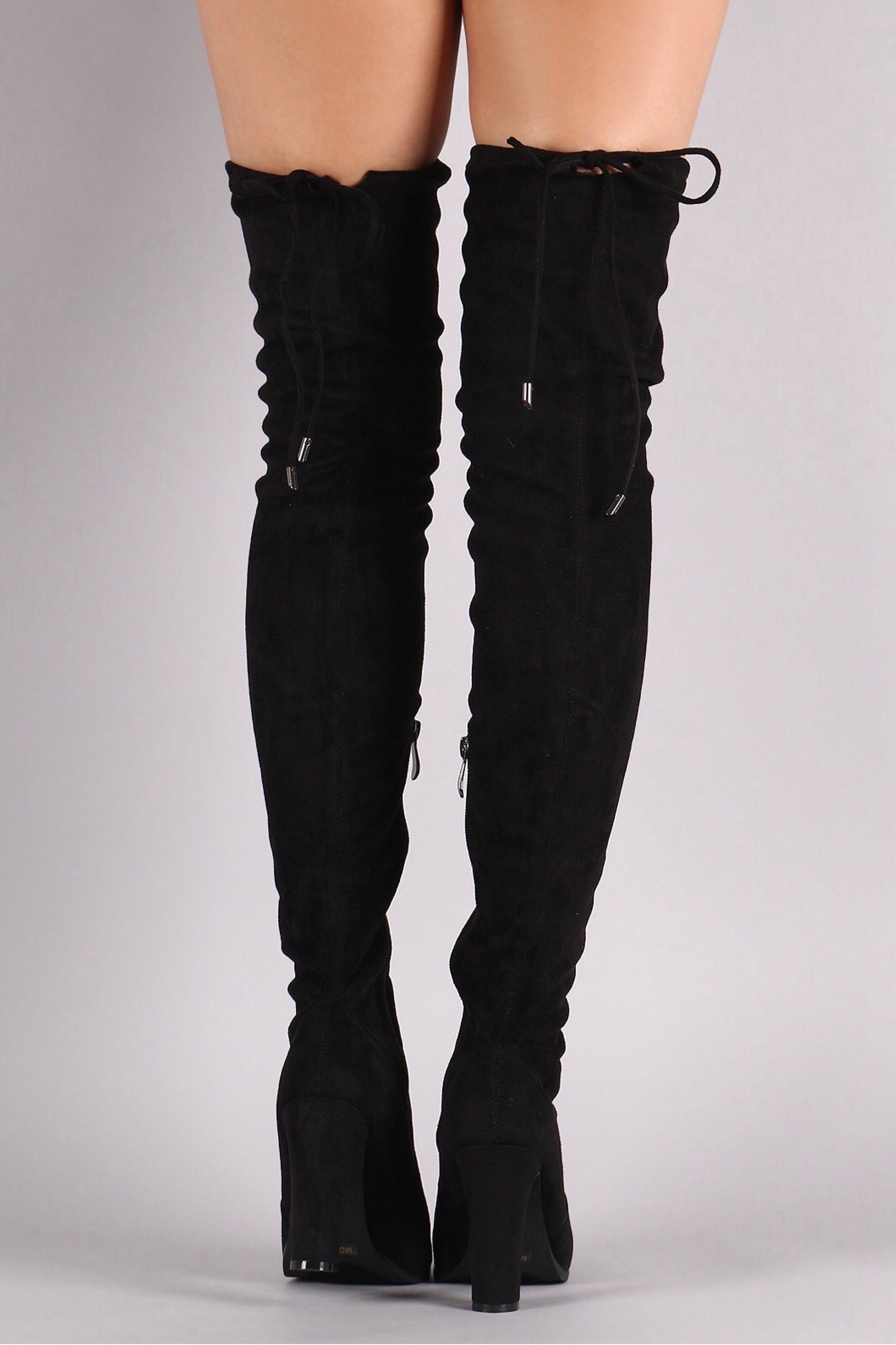 Mona thigh high black boots with a chunky heel - Dimesi Boutique