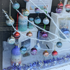 Newquay Central Post Office Christmas Window Christmas Baubles