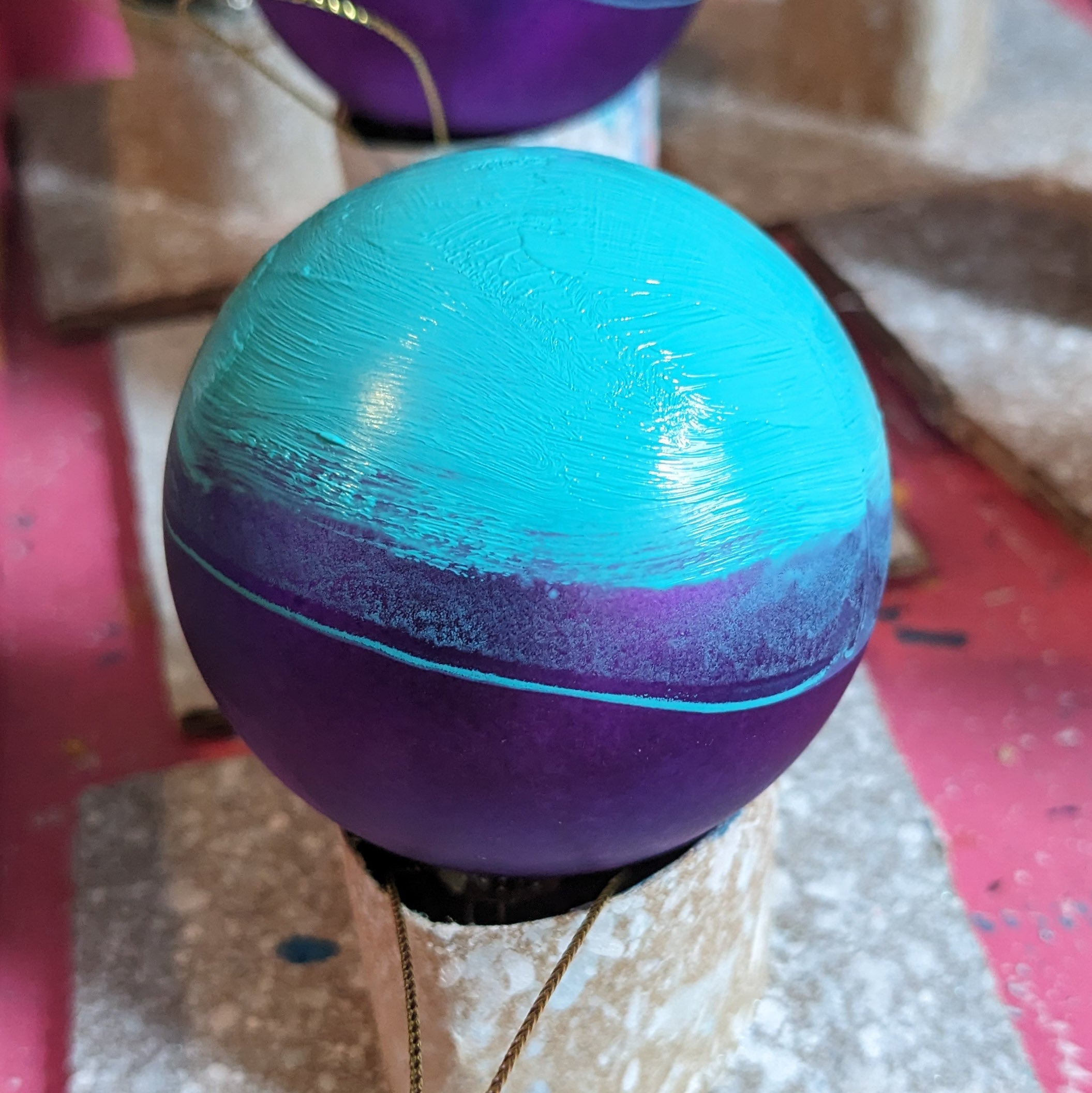 Hand Painted Purple Surfer Baubles Cornish Artist Diane Griffiths