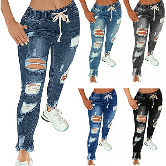 YYDGH Women Skinny Ripped Jeans Stretch Distressed Destroyed Denim Pants  Blue XL 