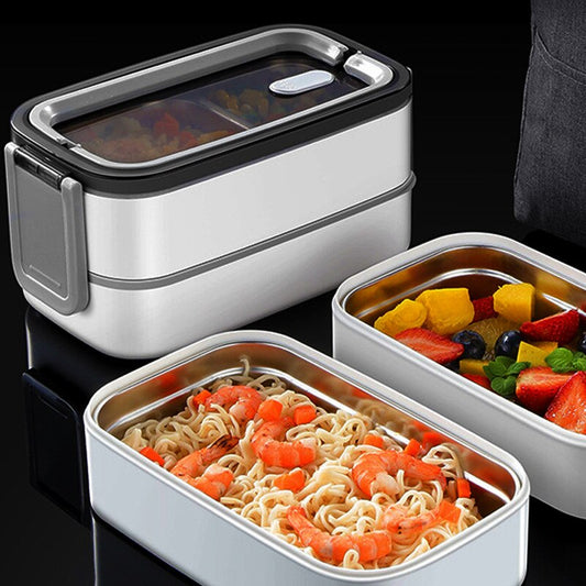 304 Stainless Steel Lunch Box For Adults Kids School Office 2 Layers  Microwavable Portable Grids Bento Food Storage Containers