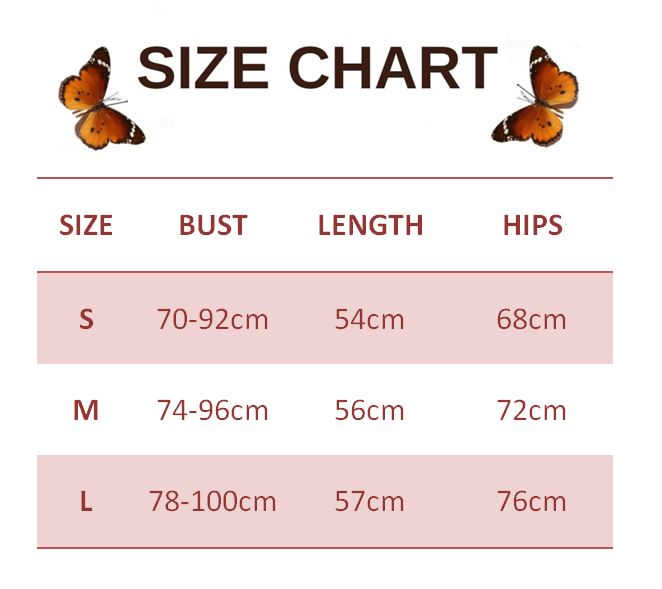 size chart for Butterfly Embroidery Draped Cami Bodysuit