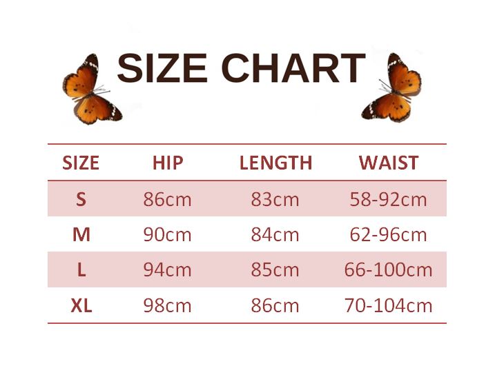 size chart for Blue Butterfly Skirt