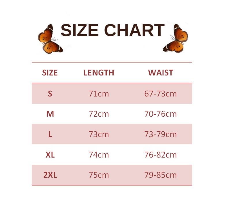 size chart for khaki butterfly skirt