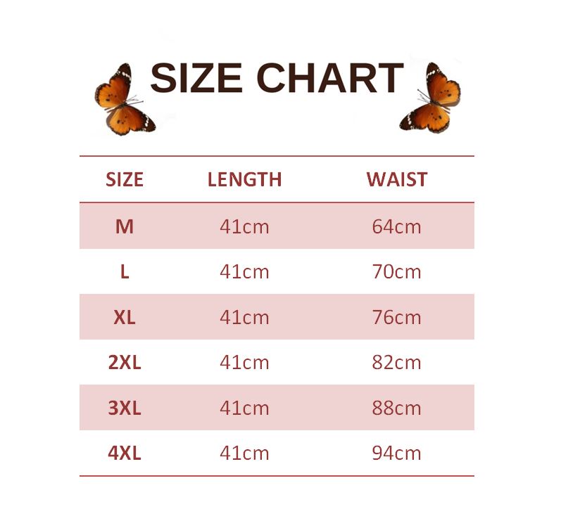 size chart for butterfly print skirt