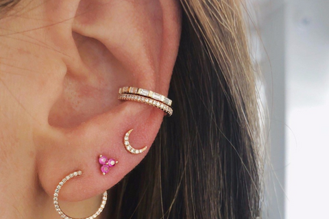 Woman with ear piercings