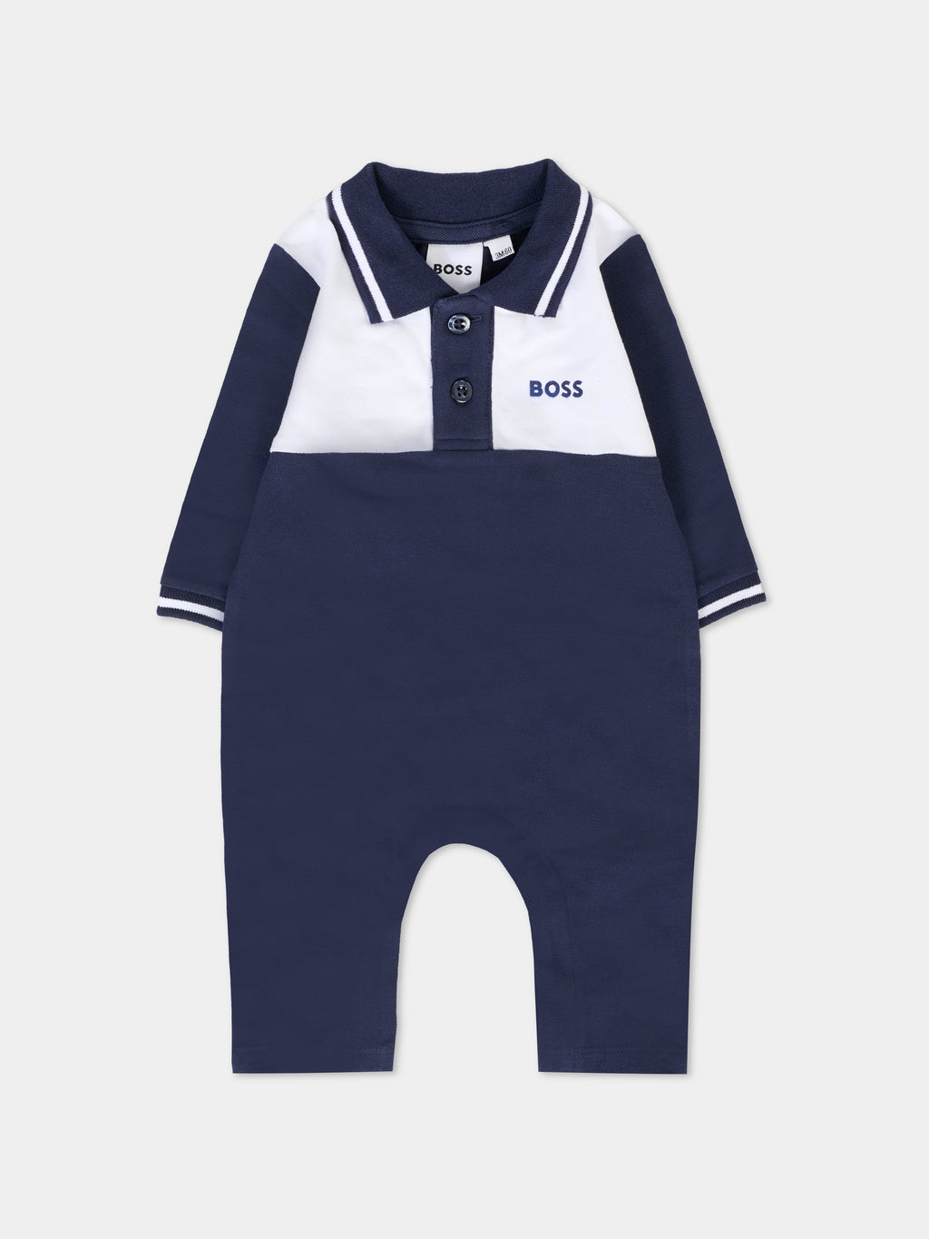 Blue babygrow for baby boy with logo