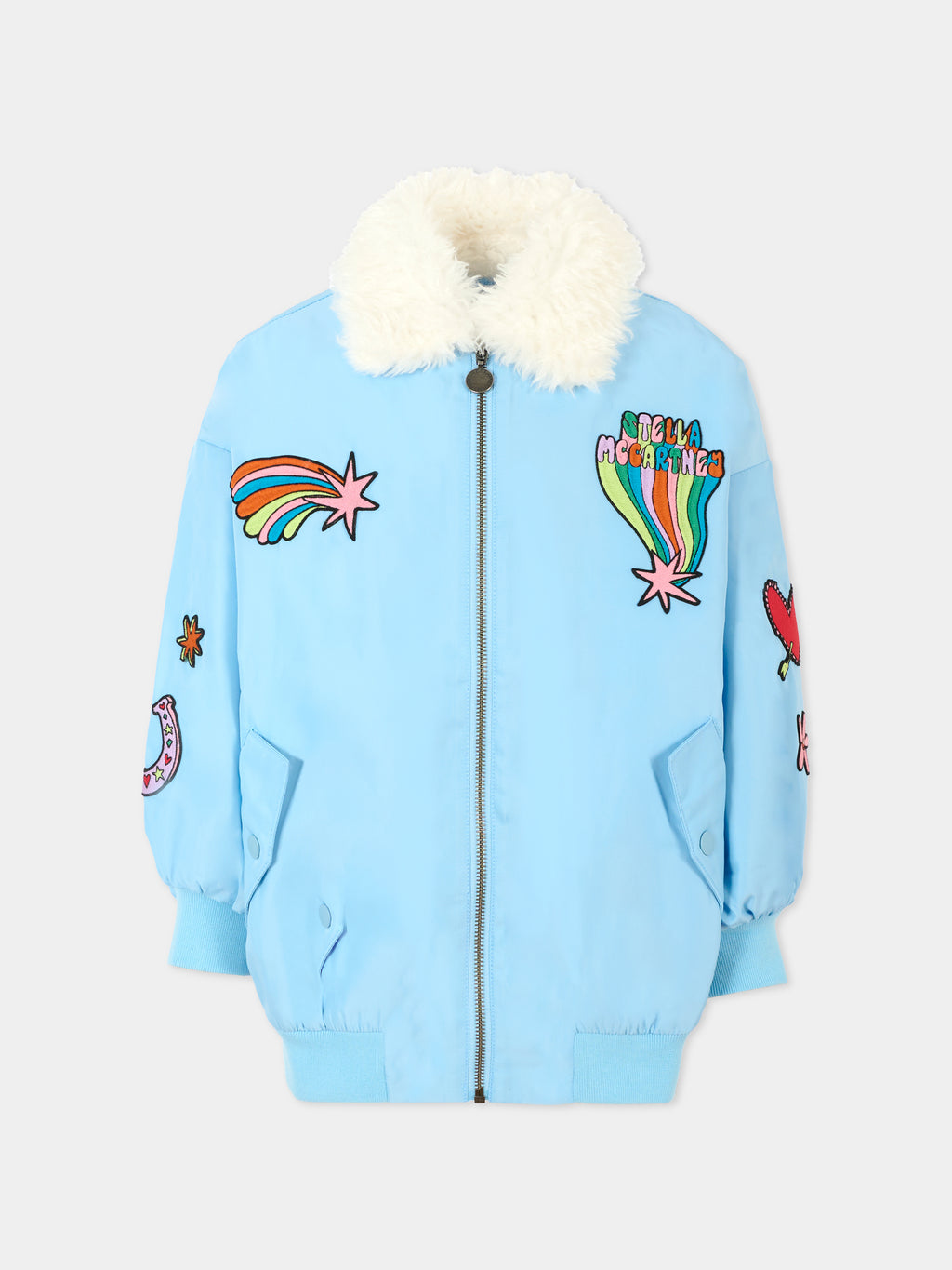 Light blue jacket for girl with patches