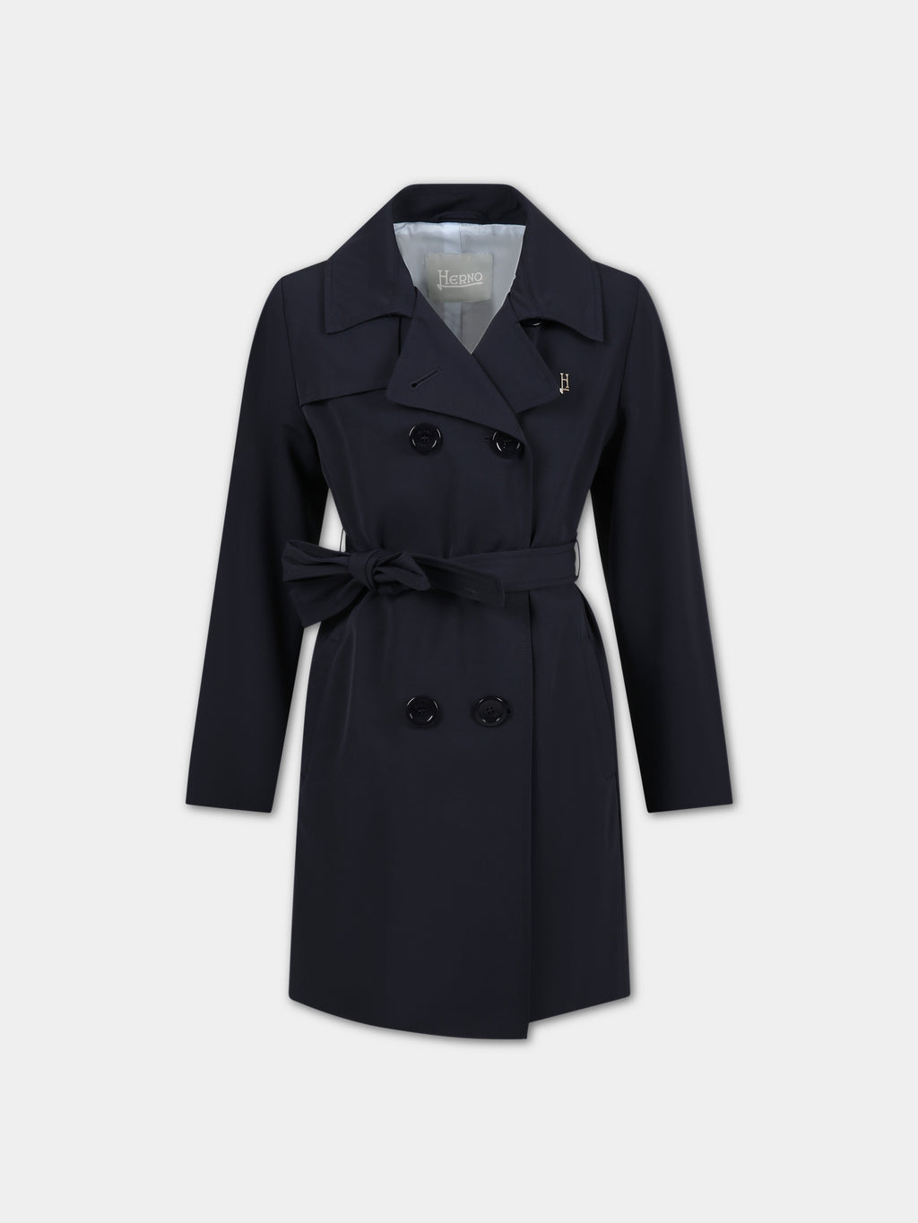 Blue trench coat for girl with logo