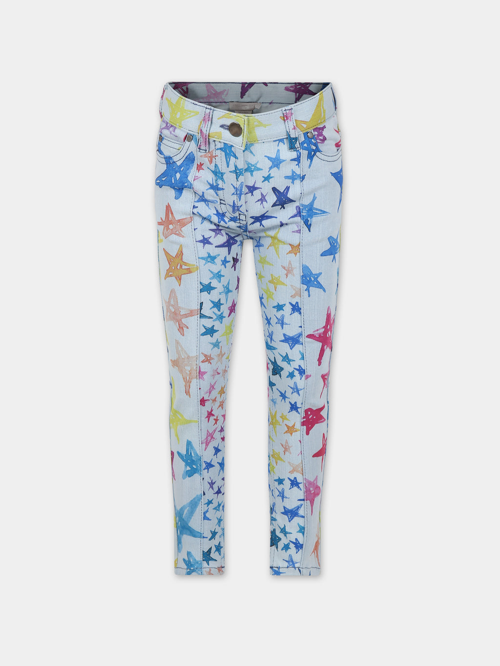 Jeans celeste per bambina con stampa stelle