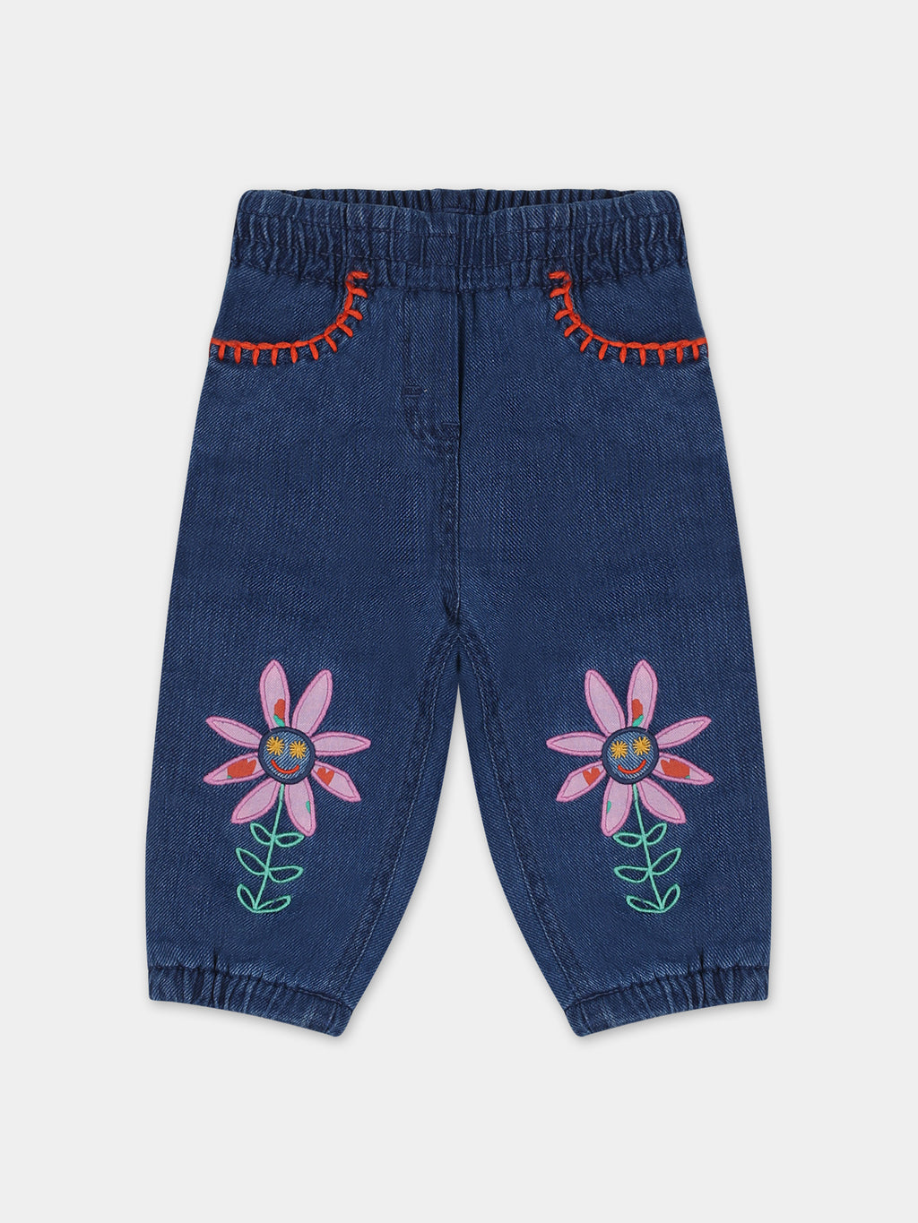 Blue jeans for baby girl with flowers