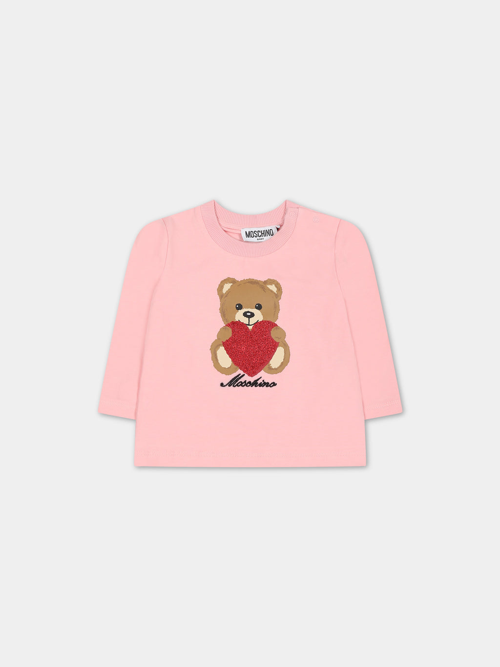 Pink t-shirt for baby girl with Teddy Bear and logo