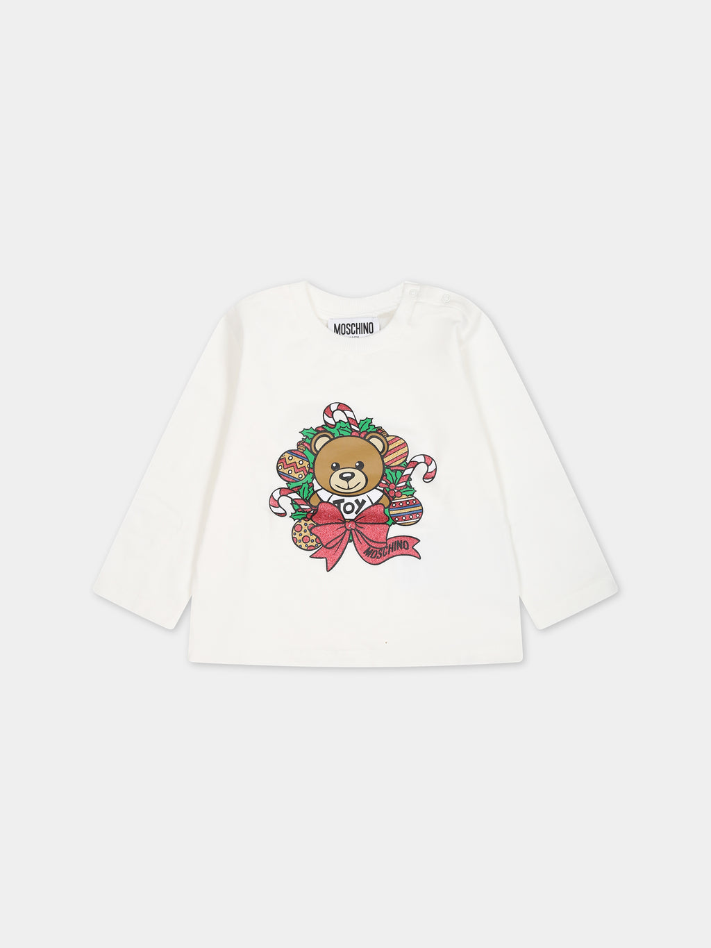 White t-shirt for baby kids with Teddy bear and logo