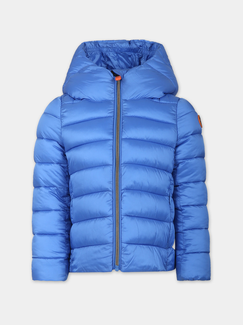 Light blue down jacket for girl with logo