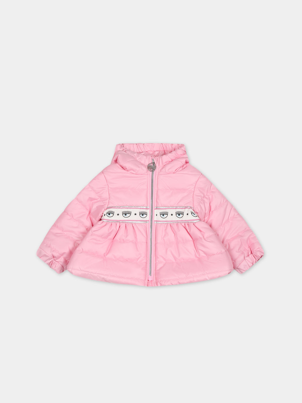 Pink down jacket for baby girl with eyestar