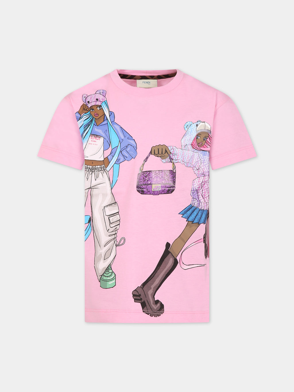 T-shirt rosa per bambina con stampa e doppia FF