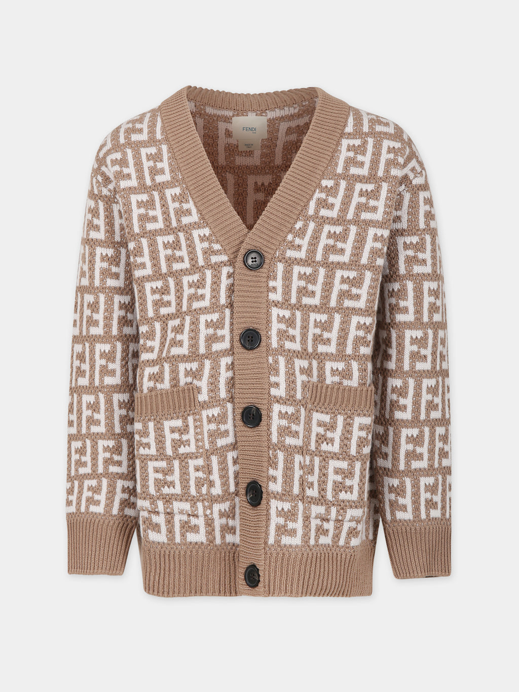 Beige cardigan with FF for kids