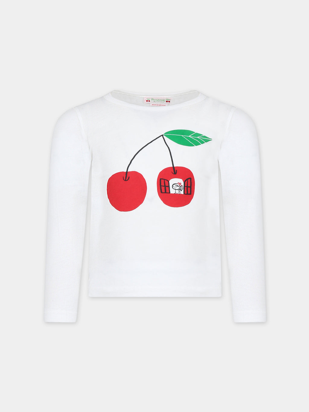 T-shirt bianca per bambina con ciliegie