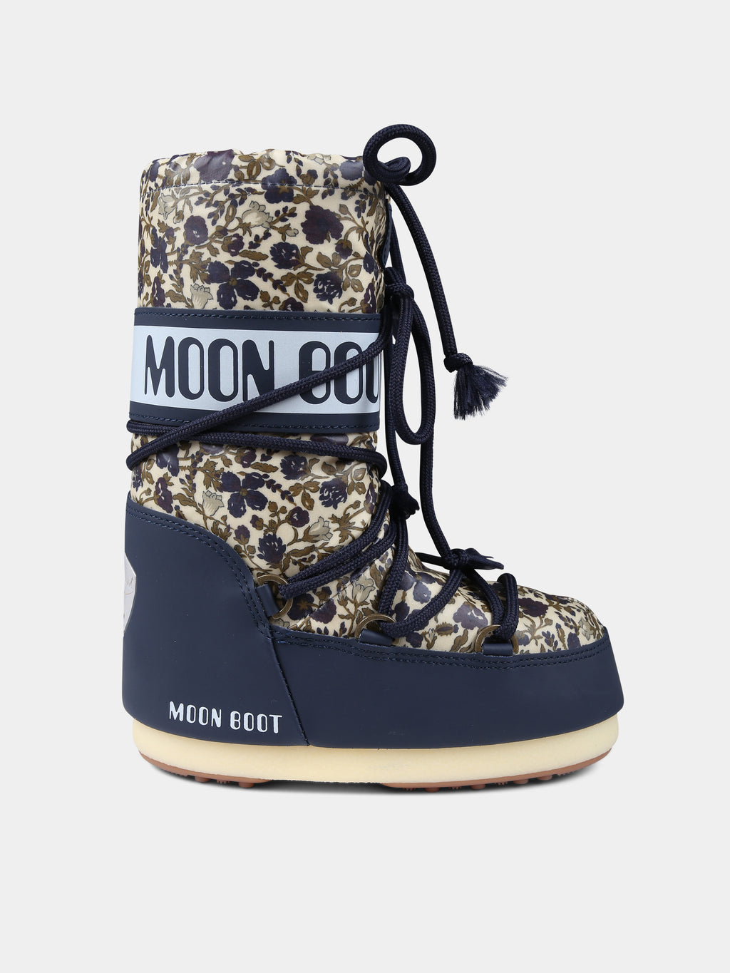 Moon Boot beige per bambina con stampa floreale