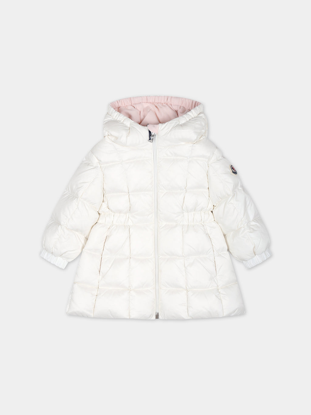 White Anya down jacket for baby girl with logo