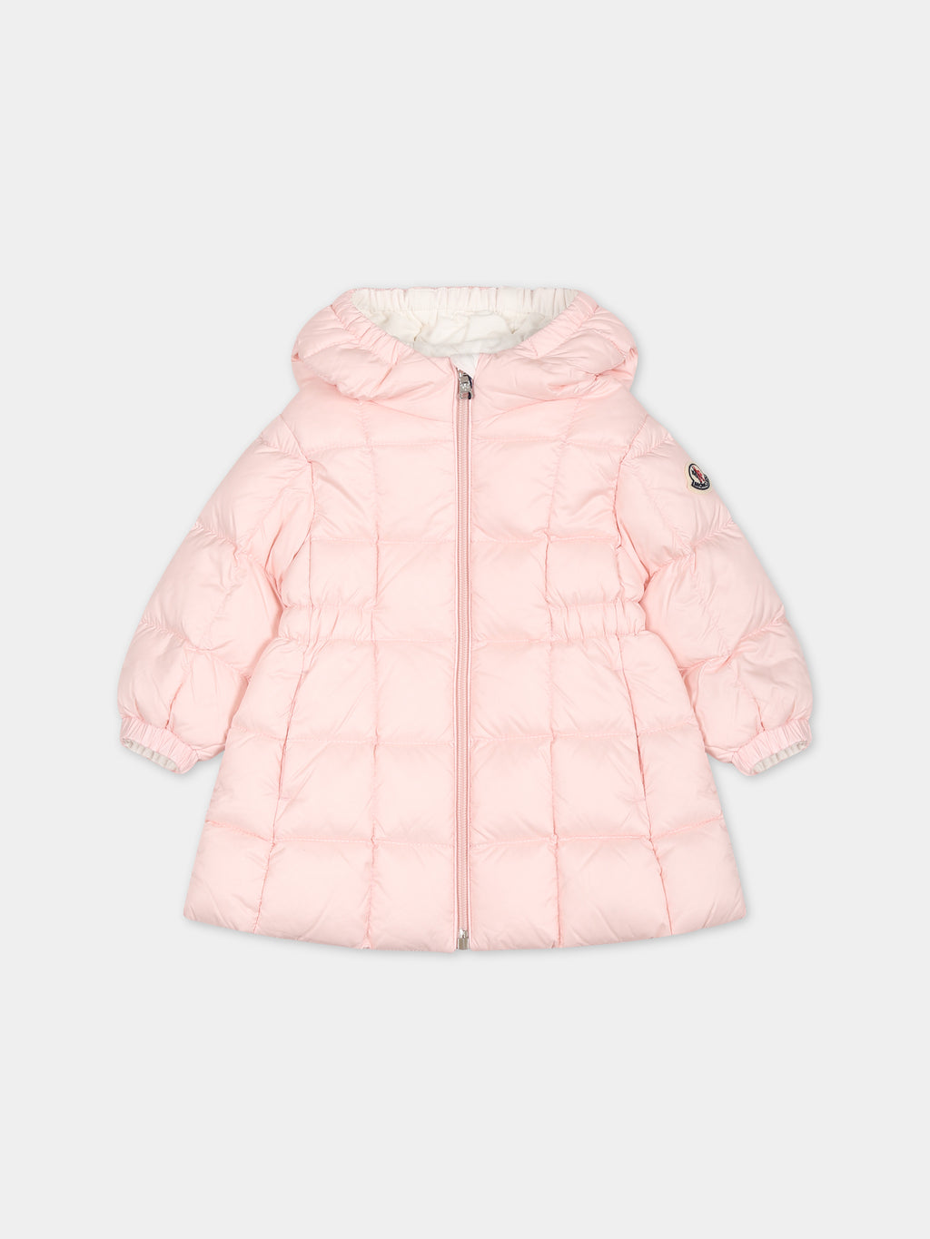 Pink Anya down jacket for baby girl with logo