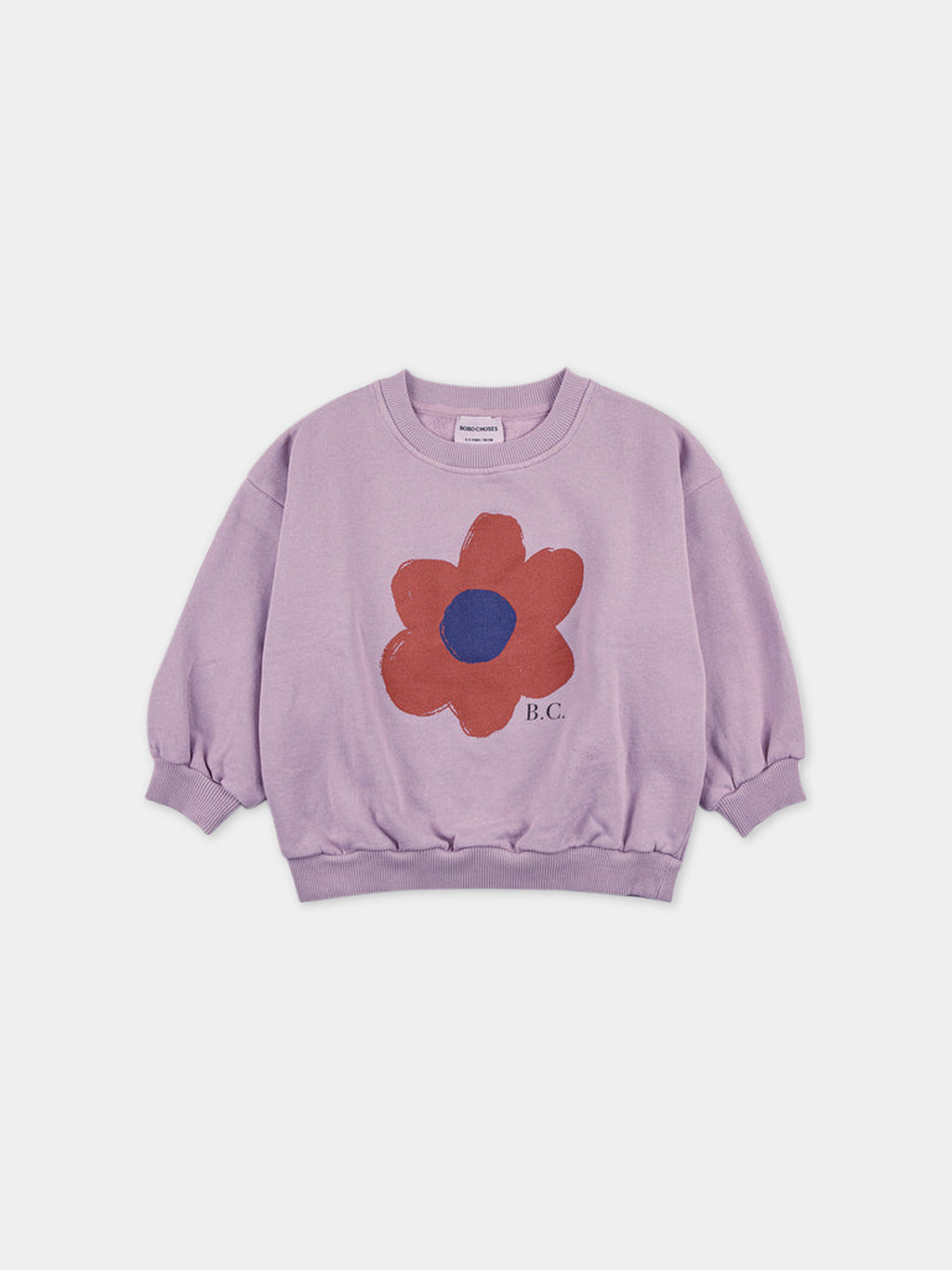 Purple sweatshirt for girl with flower and logo