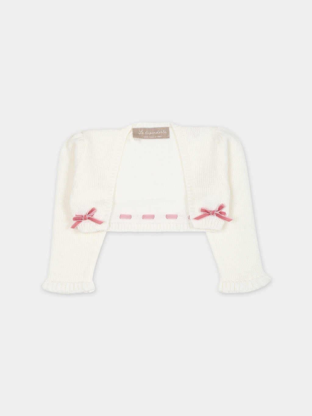 White cardigan for baby girl with bows