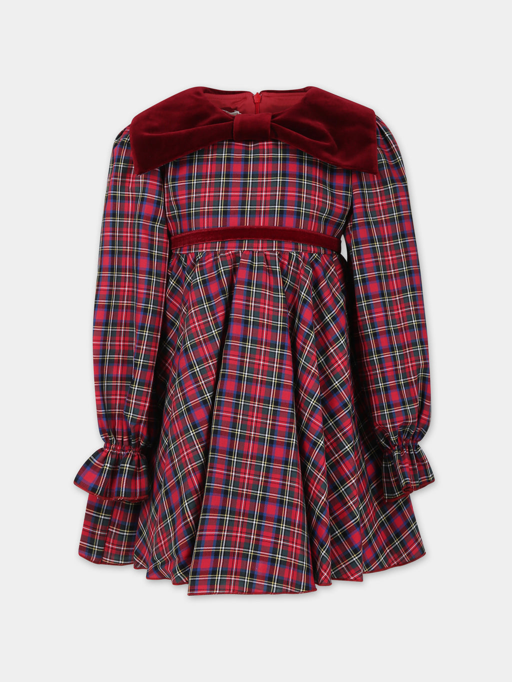 Elegant red dress for girls with checked pattern