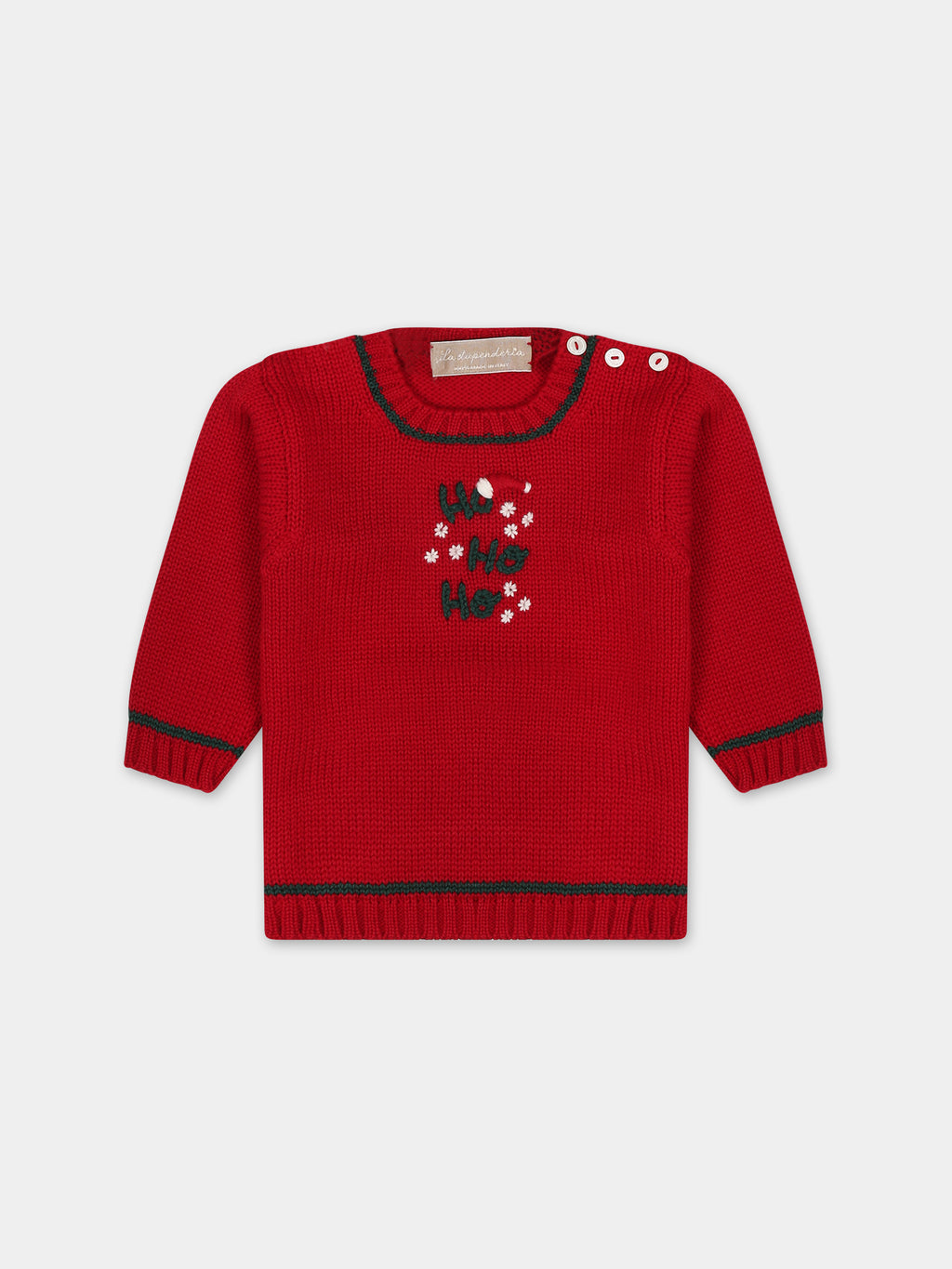 Red sweater for baby boy with writing