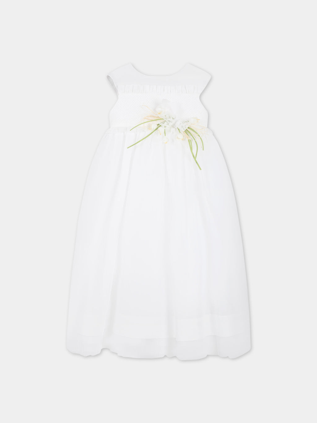 Ivory dress for girl with flowesr applied