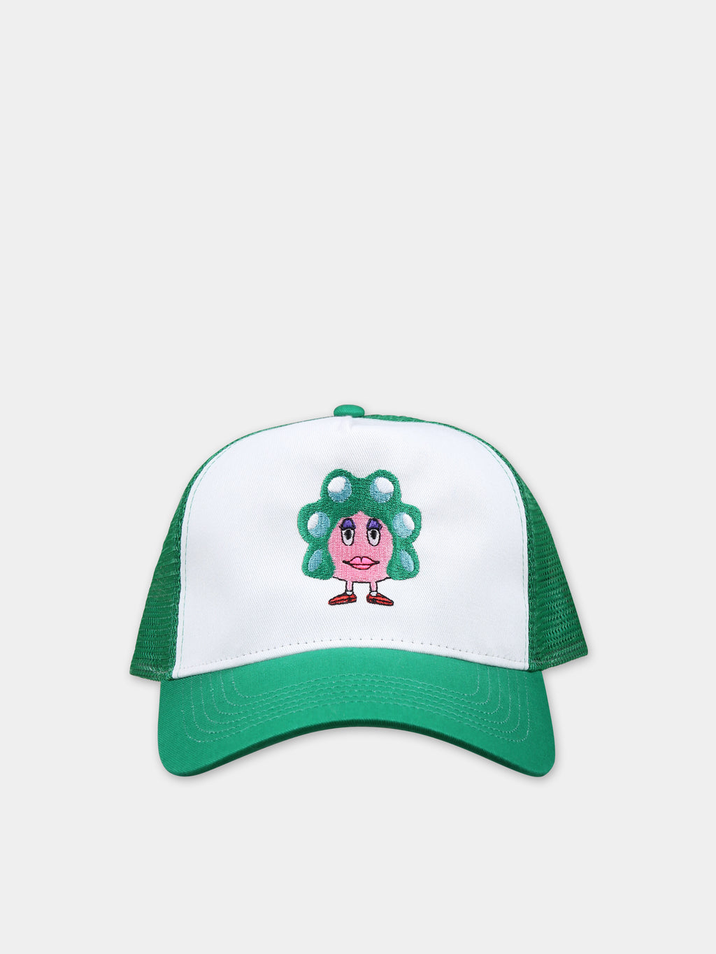 Cappello verde per bambina con ricamo