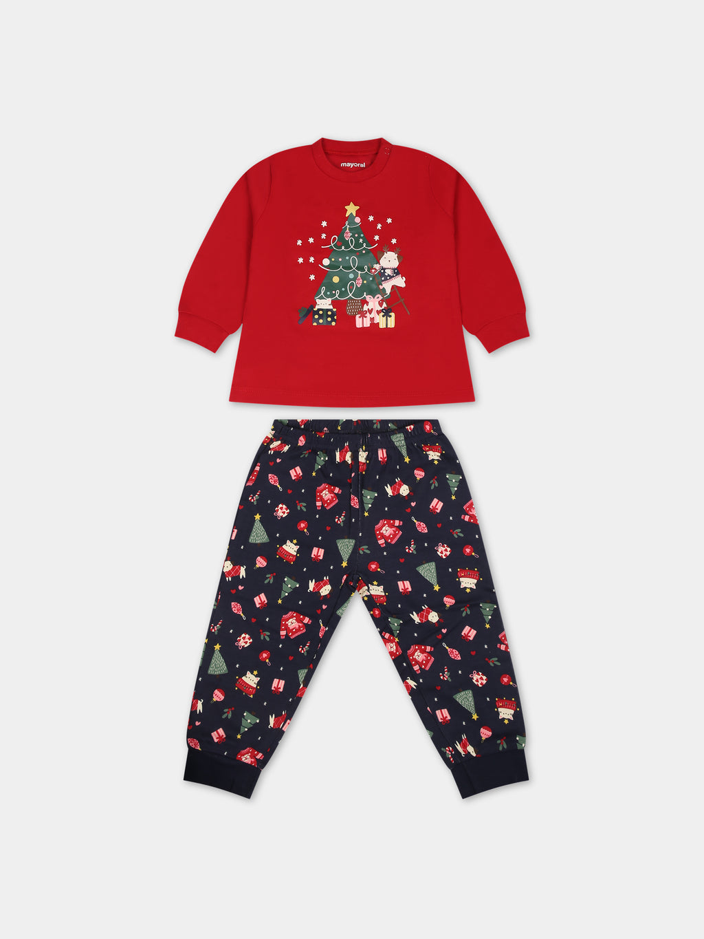 Red pajamas for baby girl with Christmas tree print