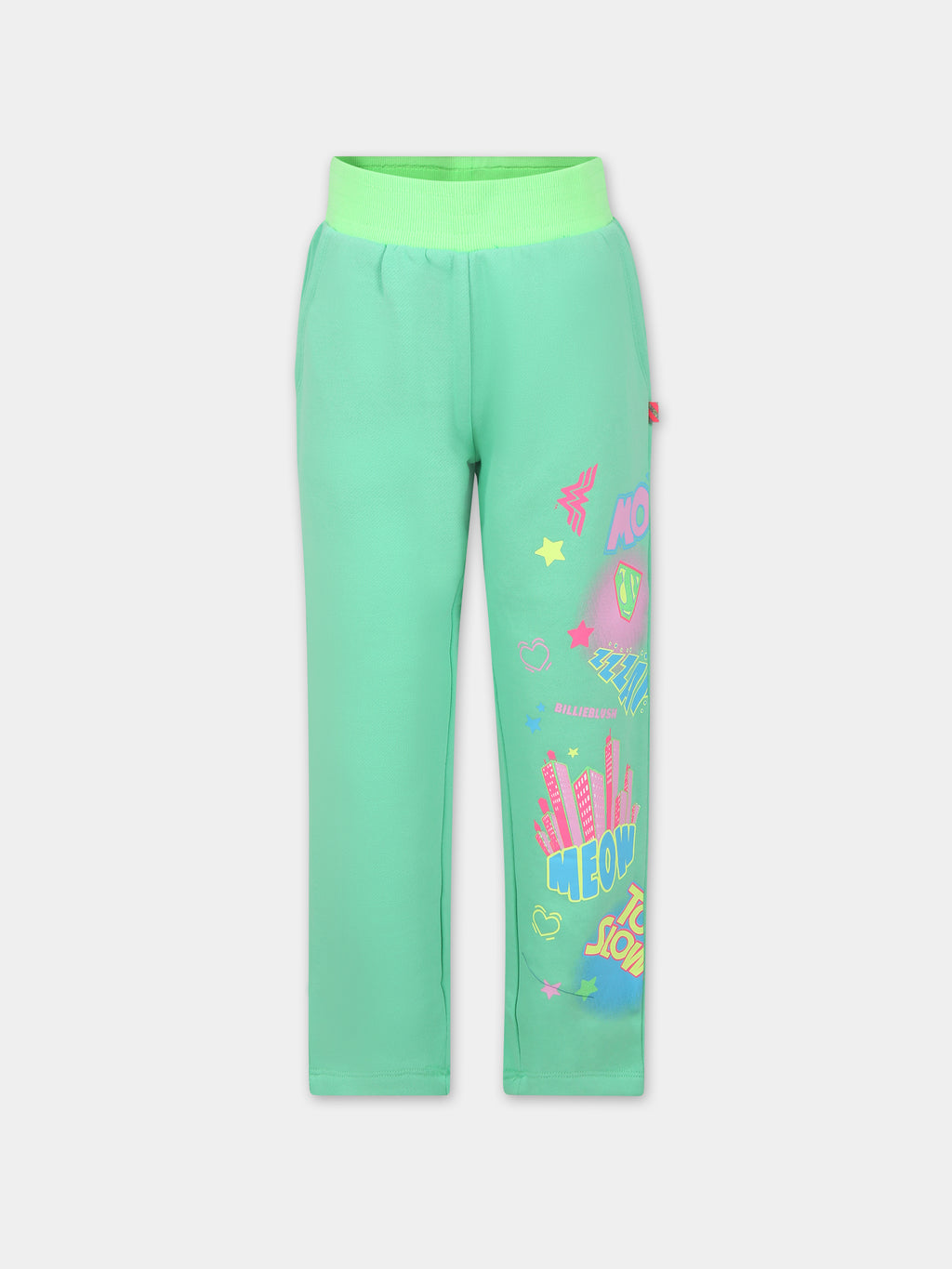 Green trousers for girl with logo