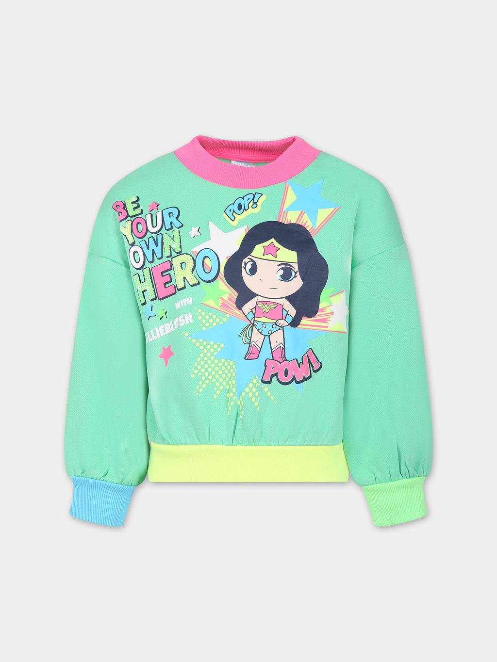 Sweat-shirt vert pour fille avec imprimé Wonder Woman