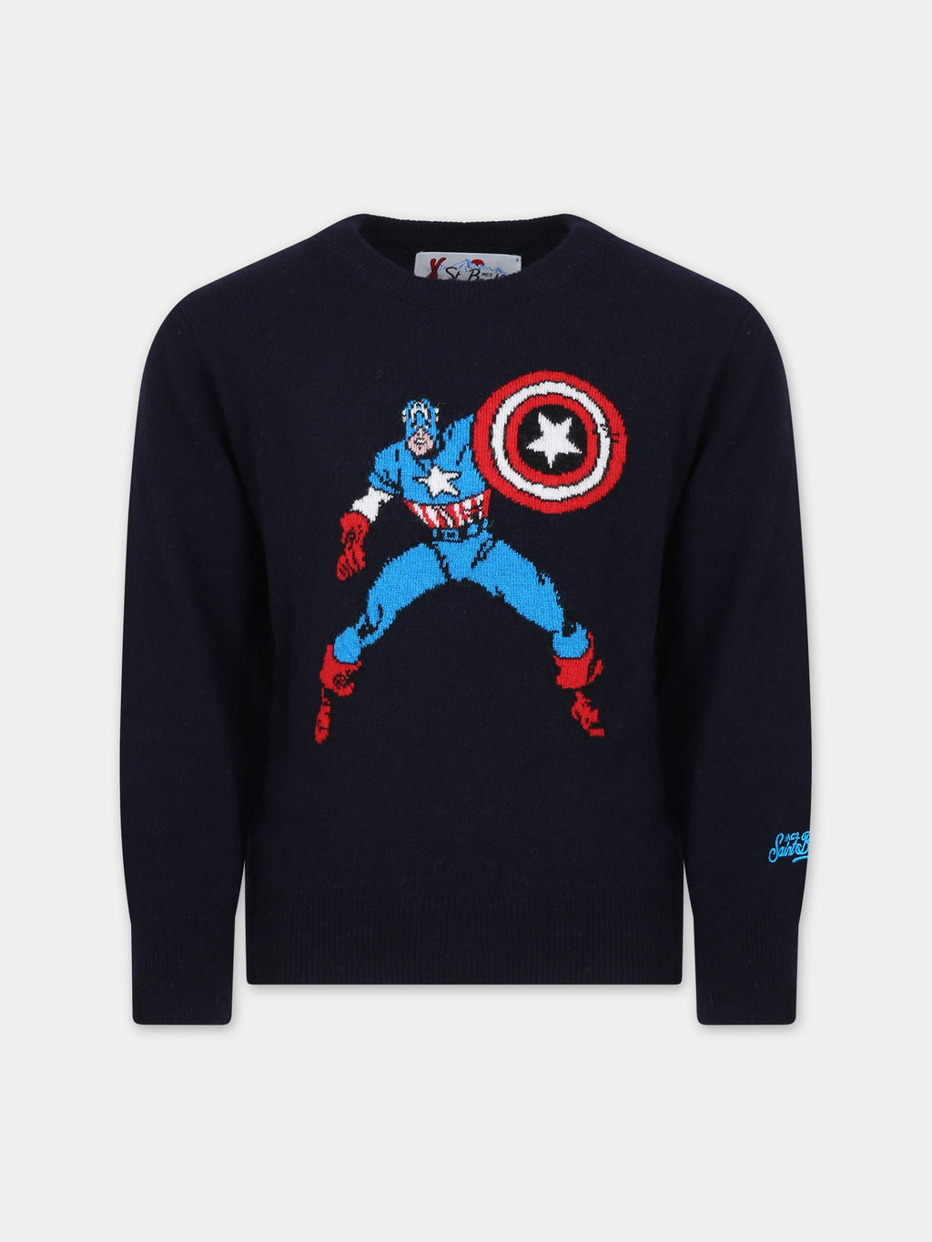 Blue sweater for boy with Captain America