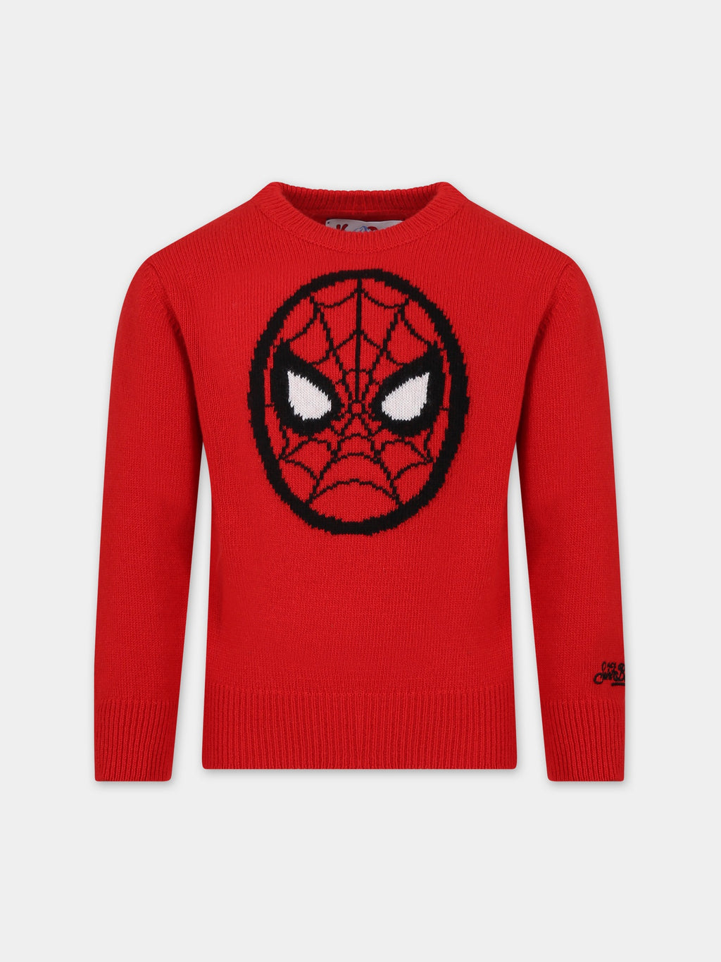 Red sweater for boy with spiderman