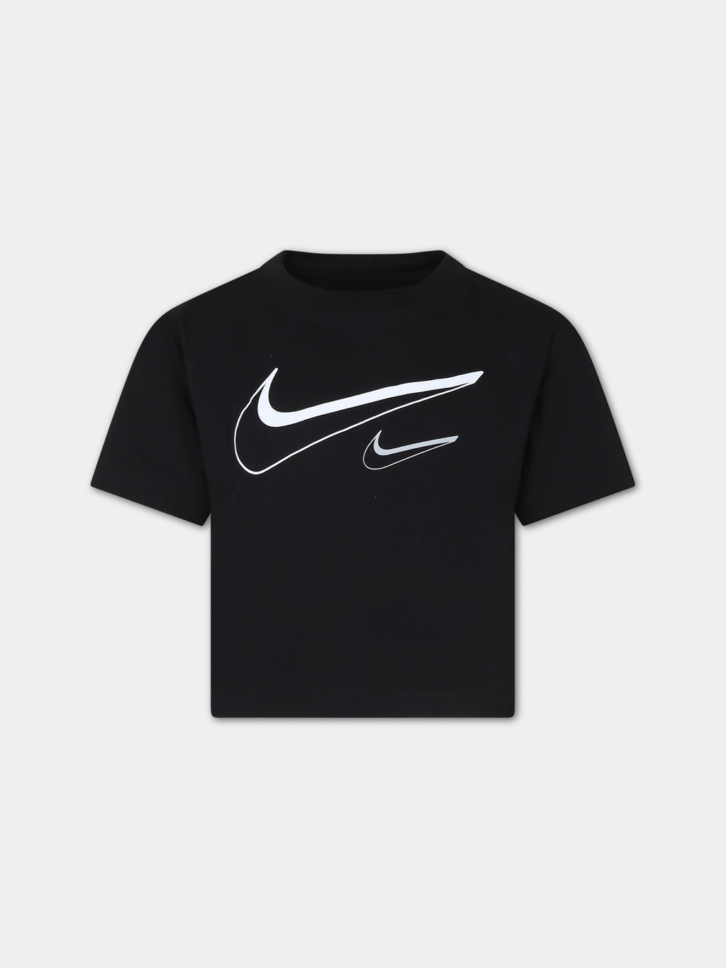 T-shirt nera per bambina con swoosh