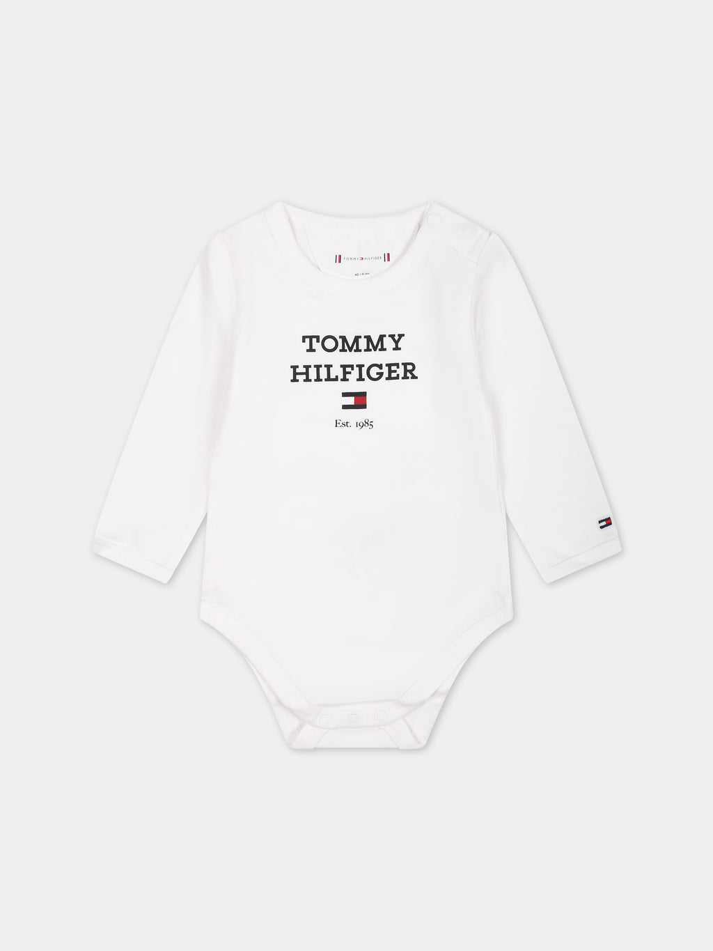 White bodysuit for babies with logo