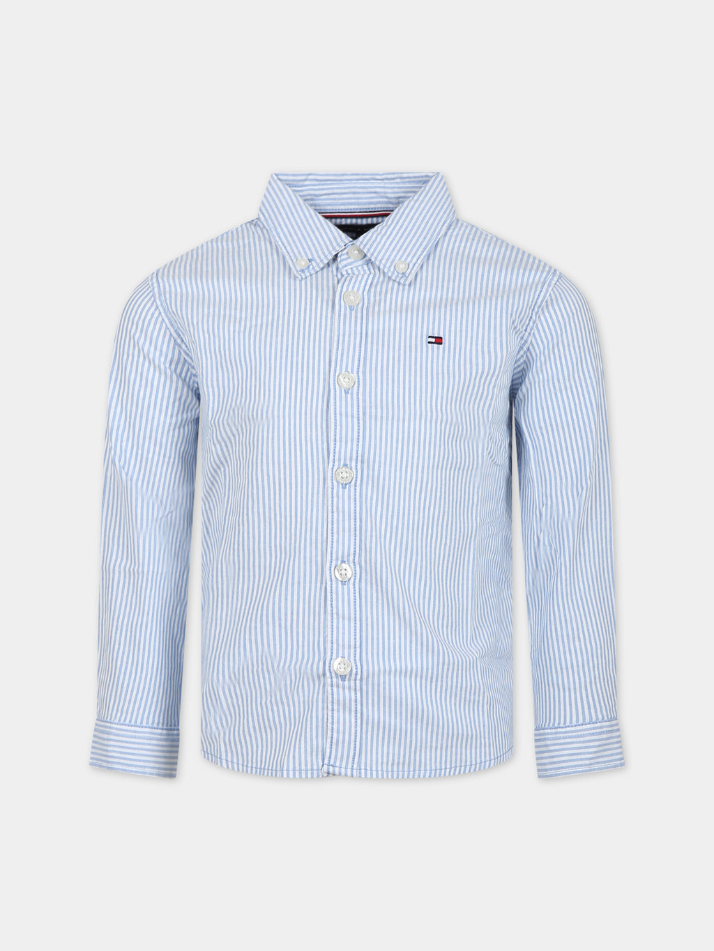 Light blue striped shirt for boy with logo